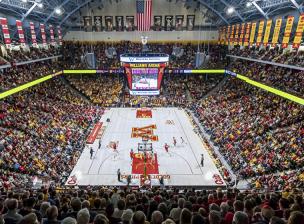 Inside Williams Arena - view of a basketball game from high in the stands